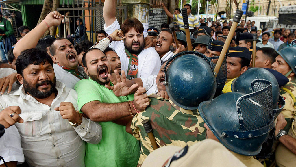 An opportunity lost? The Supreme Court has pushed the country back in time by denying Yakub Memon a chance to live. BJP workers shout pro-death slogans in Mumbai, July 29, 2015. (Photo: PTI)