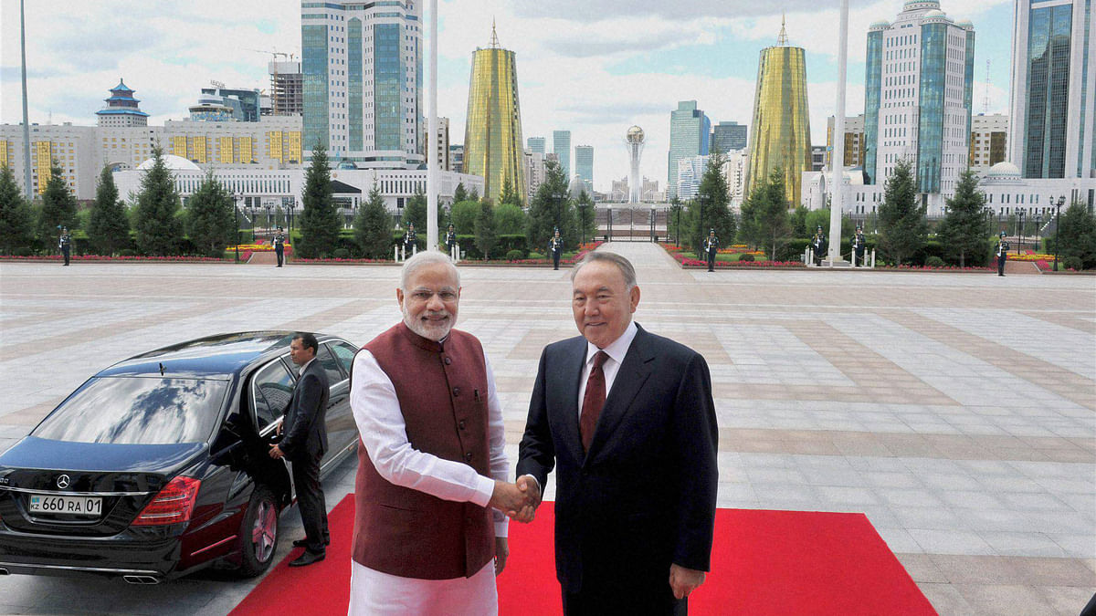 

 Prime Minister Narendra Modi with President of Kazakhstan Nursultan Nazarbayev at the President’s Palace in Astana, Kazakhstan. (Photo; PTI)