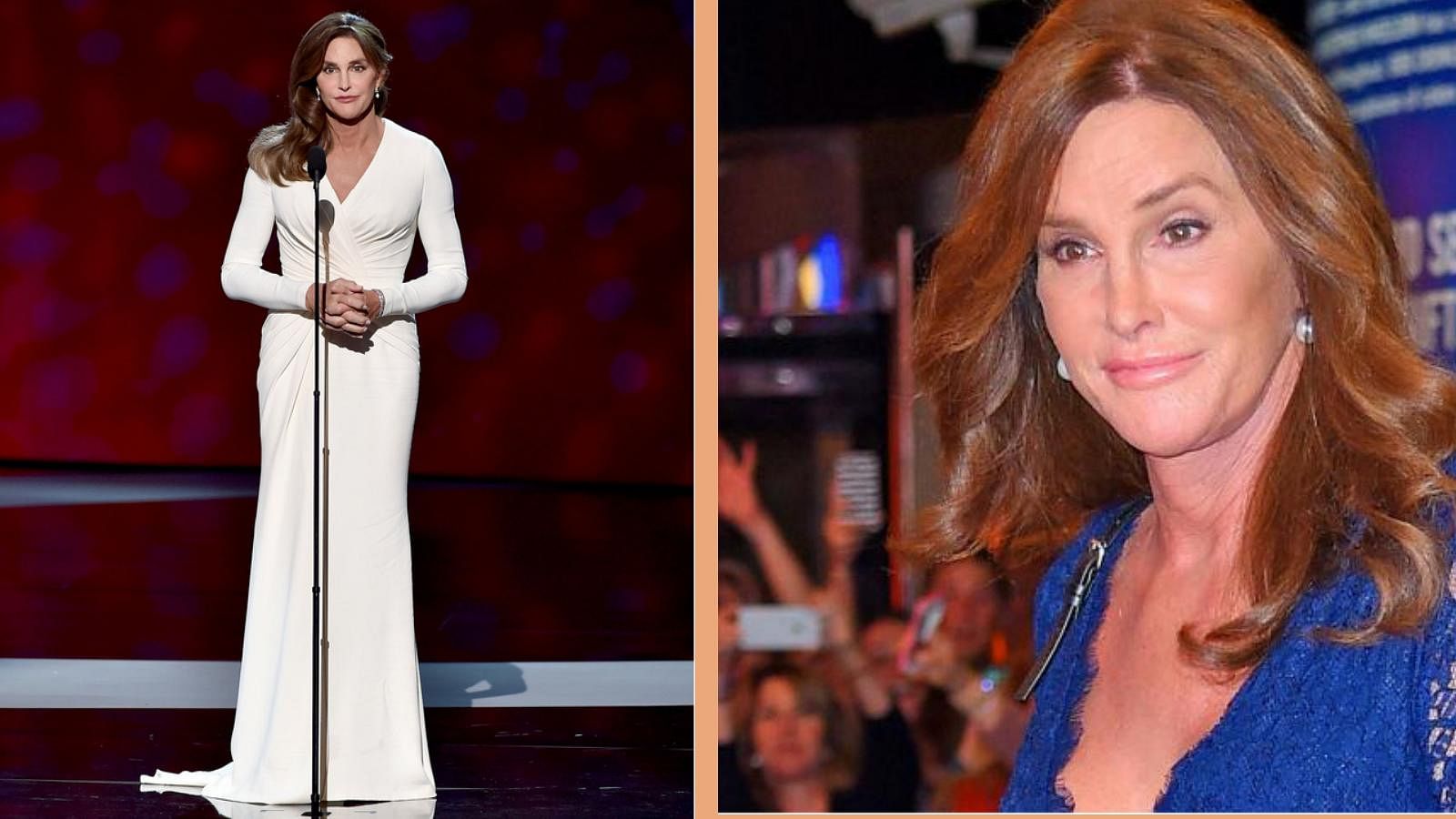 Left: Caitlyn Jenner in a white Atelier Versace to receive the Arthur Ashe Courage Award 2015. The transgender has not got the penis removal plastic surgery yet, insisting genital surgery isn’t her top priority right now (Photo: Twitter/<a href="https://twitter.com/espn">@<b>espn</b></a>)
