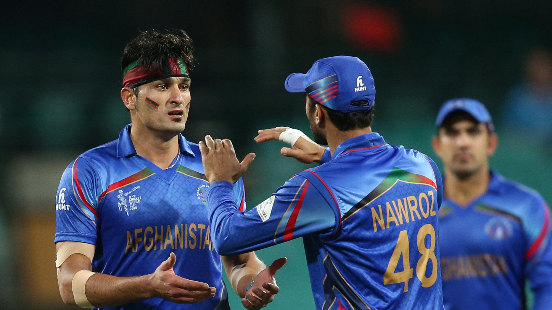 Afghanistan players celebrate a wicket during a 2015 ICC World Cup match this&nbsp;March. (Photo: AP)