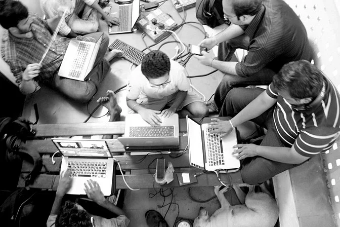FTII students at a make-shift social media control room pushing the battle online. (Photo:Facebook/FTIIWisdomTree)