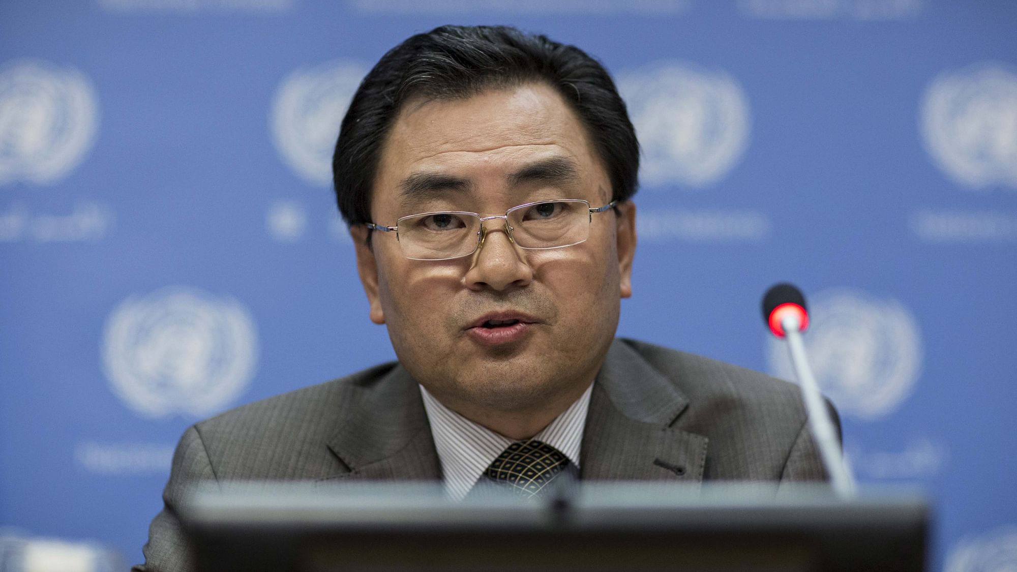 Ambassador An Myong Hun, Deputy Permanent Representative of the Mission of the Democratic People’s Republic of Korea, addresses the situation on the Korean Peninsula in a news conference at the United Nations in New York, August 21, 2015. (Photo: Reuters)