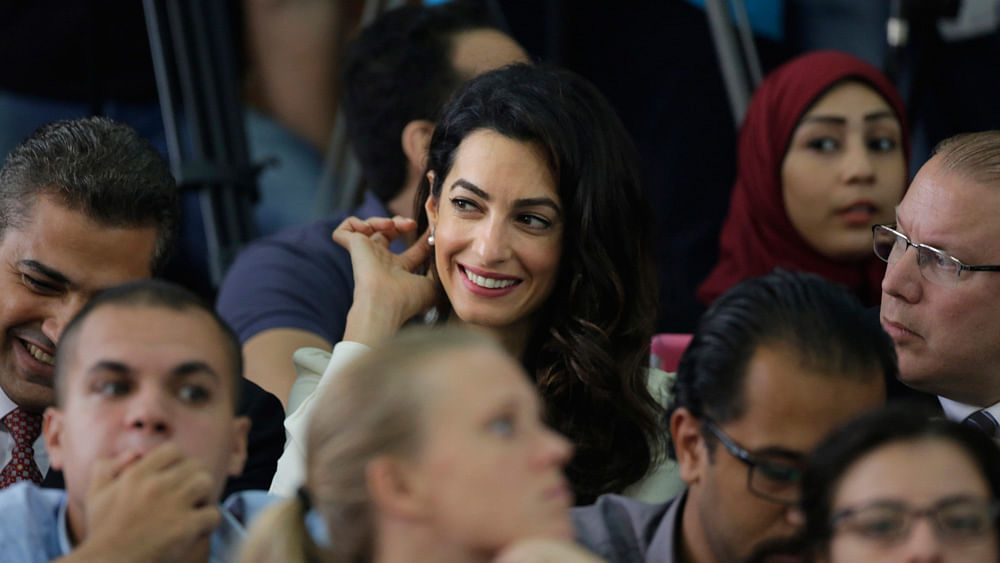 Amal Clooney, human rights lawyer and George Clooney’s wife in a courtroom in Cairo. (Photo: AP)
