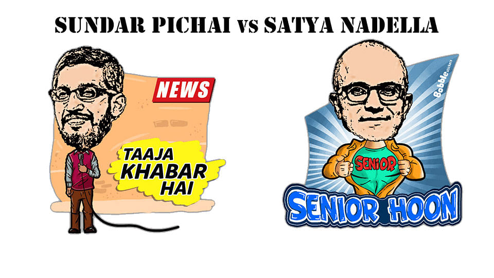 Sundar Pichai and Satya Nadella. (Photo: <a href="https://play.google.com/store/apps/details?id=com.touchtalent.bobbleapp">Bobble App</a>)