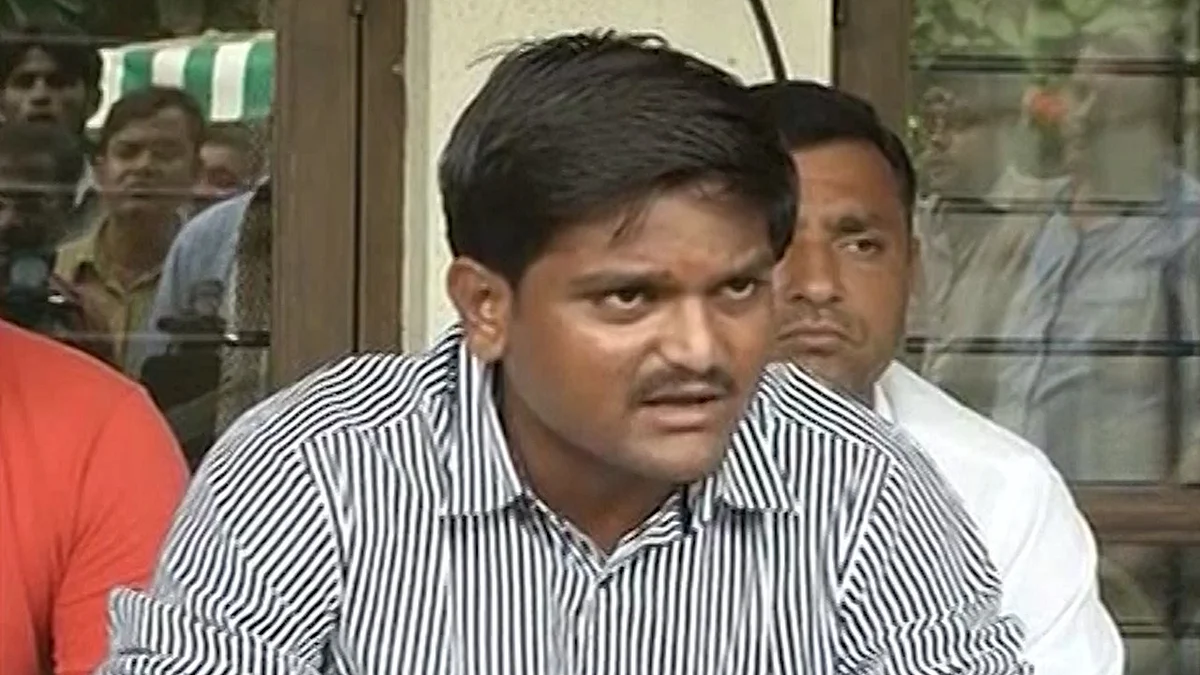 Hardik Patel at a press conference in Ahmedabad on Wednesday. (Photo: ANI screengrab)