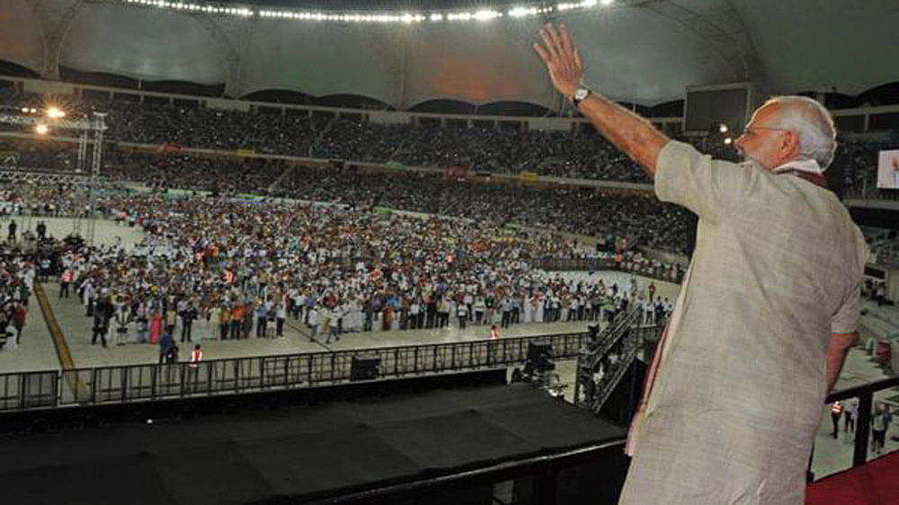 Prime Minister Narendra Modi at the Dubai Cricket Ground, August 17, 2015.&nbsp;(Photo courtesy: @narendramodi)