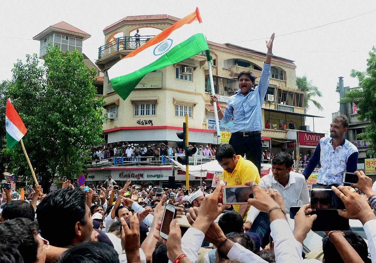 Hardik Patel, convener of Patidar Anamat Andolan Samiti, during an agitation in Gujarat. (Photo: PTI)
