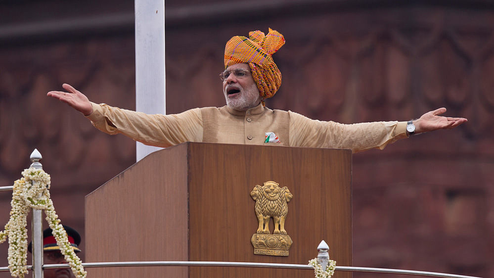 Prime Minister Narendra Modi addresses the nation from Red Fort on the 69th independence day.&nbsp;