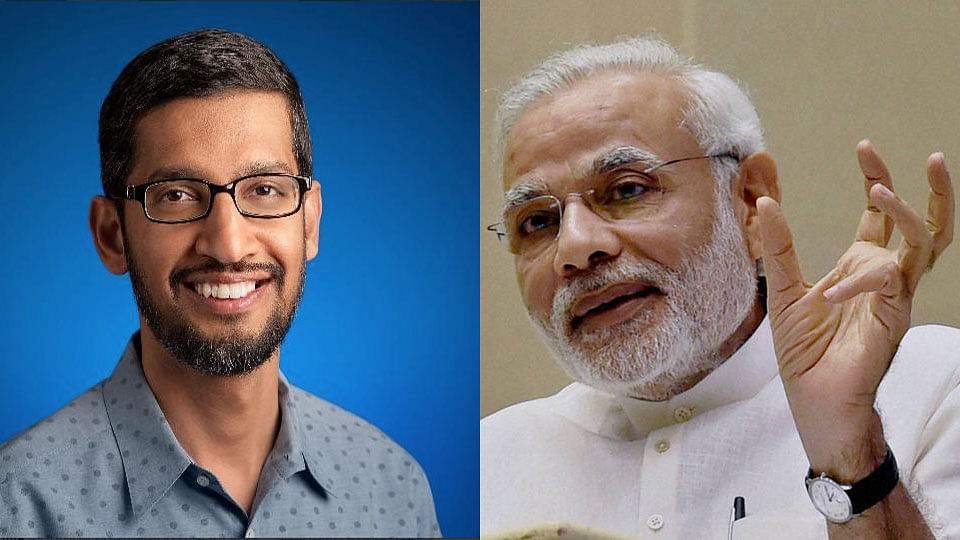 Prime Minister Narendra Modi and Google’s newly appointed CEO Sundar Pichai exchanged some love on Twitter. (Photo: PTI and <a href="https://twitter.com/sundarpichai">Twitter</a>)