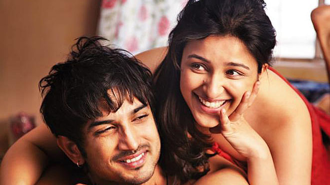 Parineeti Chopra and Sushant Singh Rajput in a scene from <i>Shudh Desi Romance</i>