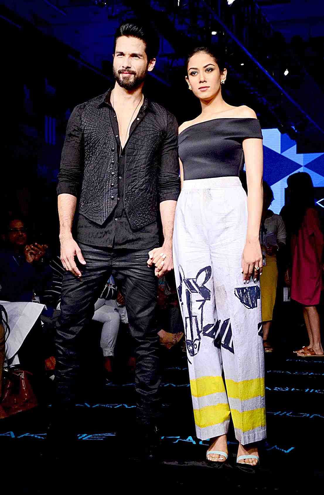Shahid Kapoor and wife Mira posed on the ramp for friend Masaba Gupta’s collection at the LFW over the weekend 