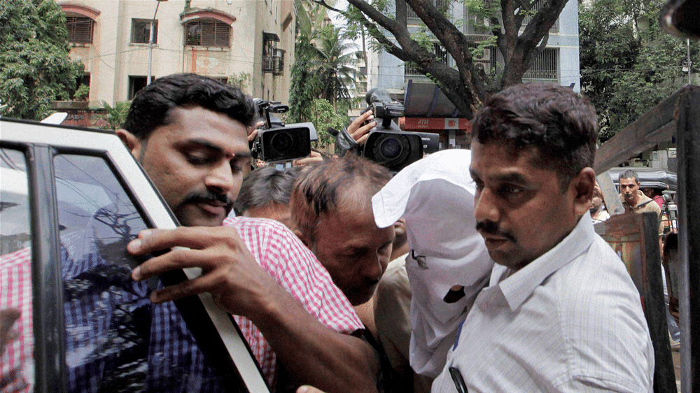 Sanjeev Khanna at Khar Police Station in Mumbai on Saturday in connection with the&nbsp;Sheena Bora murder case. (Photo: PTI)