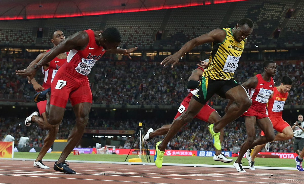 Usain Bolt crossed the line in 9.79 seconds, ahead of Justin Gatlin who clocked 9.80s.