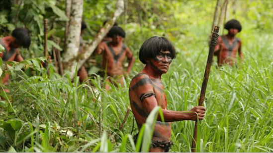 Amazonian tribals in a scene from the controversial Eli Roth film, <i>The Green Inferno.</i>