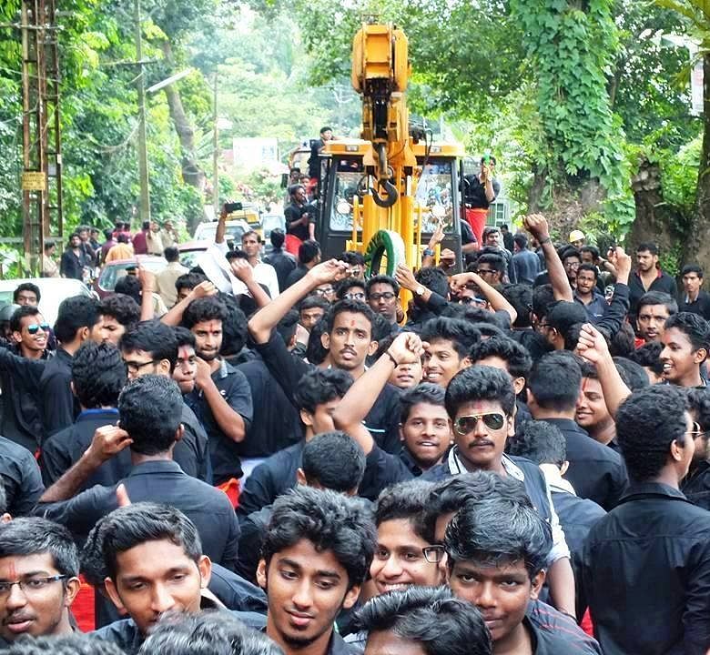 An engineering college’s Onam rally in Thiruvananthapuram had students piling on vehicles, including a fire truck.