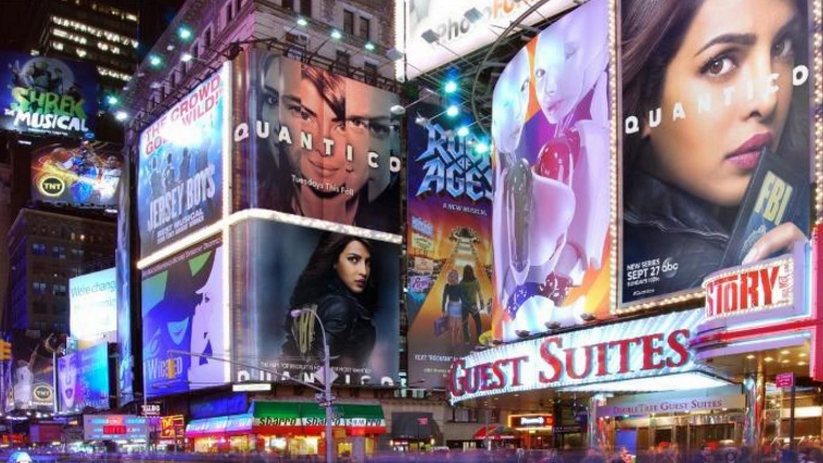 Priyanka Chopra’s Quantico billboards are all over Times Square, NYC&nbsp;(Photo: Twitter/@Abhi_aggi)