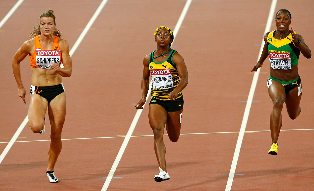 

Shelly-Ann Fraser-Pryce became the first woman to win three world 100m titles at the World Athletics Championships.