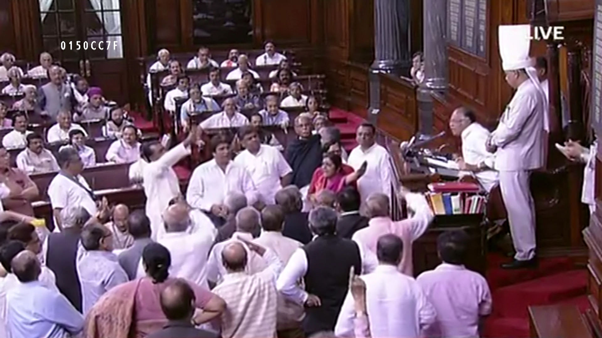 Disruption in the parliament after GST Bill was introduced. (Photo: RSTV Screengrab)
