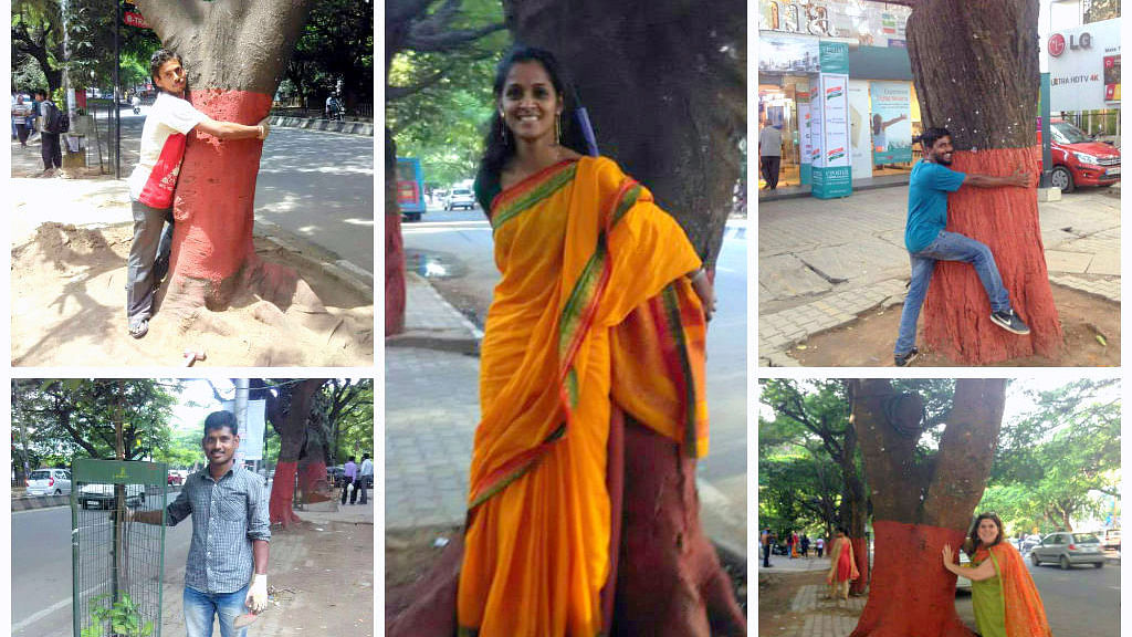Some of the citizens who have adopted trees on the 100 Ft&nbsp;Road in Indiranagar. (Photo courtesy:  Facebook.com/Indiranagar Rising via <i>The News Minute</i>)