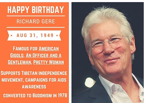 

Actor Richard Gere celebrates his 66th birthday on August 31,2015. 