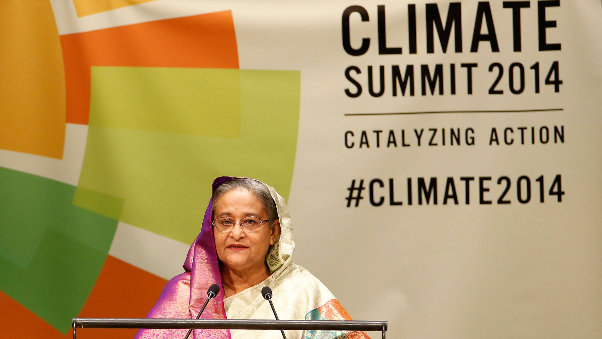 Bangladesh’s Prime Minister Sheikh Hasina speaks during the Climate Summit at the UN headquarters in New York, September 23, 2014. (Photo: Reuters)