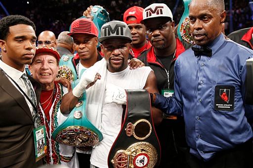 Floyd Mayweather Jr. signed off on his boxing career with a unanimous decision over Andre Berto on Saturday.