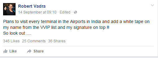 Robert Vadra has been taken off the airport no-frisking list at his own request. 