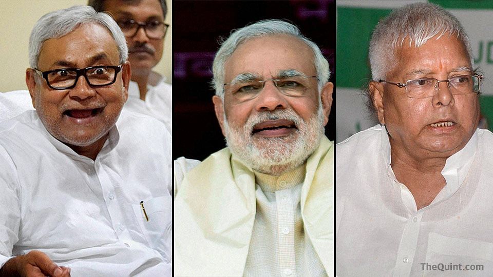 Nitish Kumar (left), Narendra Modi (centre) and Lalu Prasad Yadav (right) have a lot at stake in the upcoming Bihar Assembly elections.