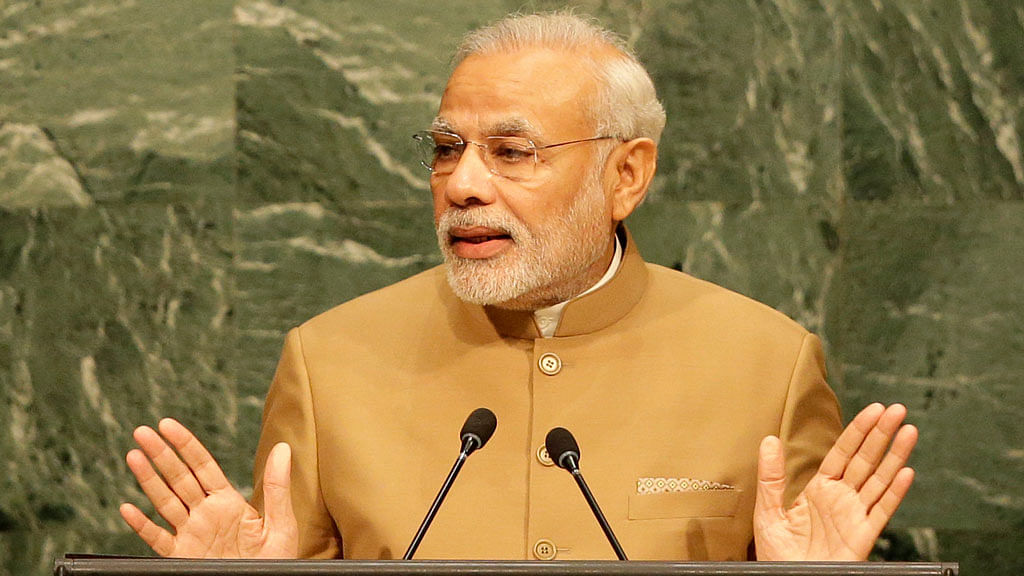 Prime Minister Narendra Modi addresses the 2015 Sustainable Development Summit, on Friday. (Photo: AP)