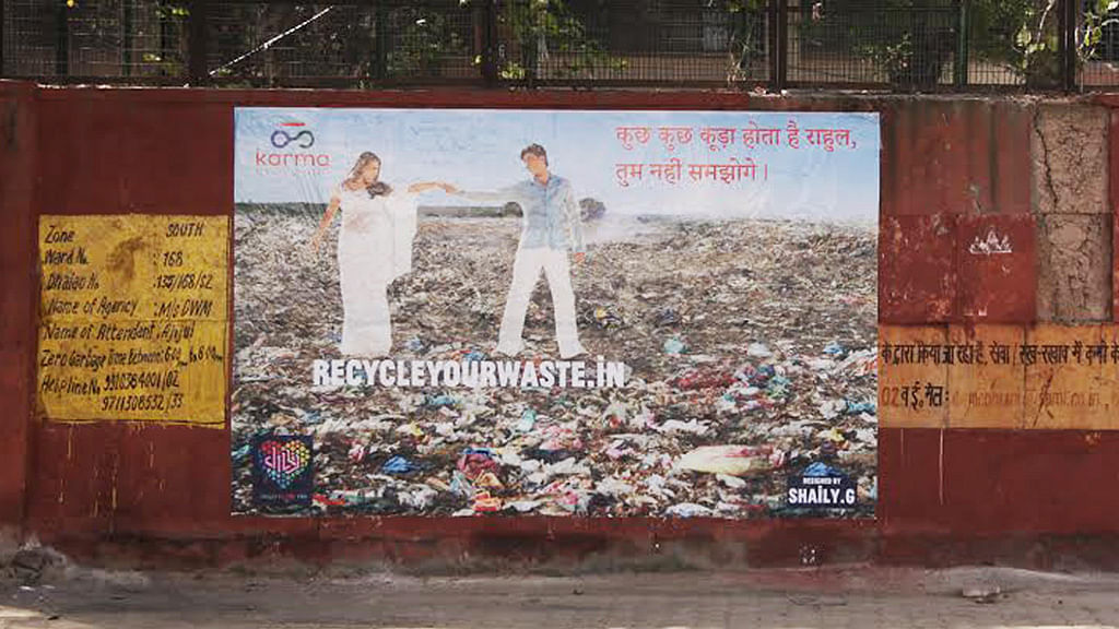 Dirty pictures from Bollywood appear on Delhi walls to draw people’s attention to garbage. 
