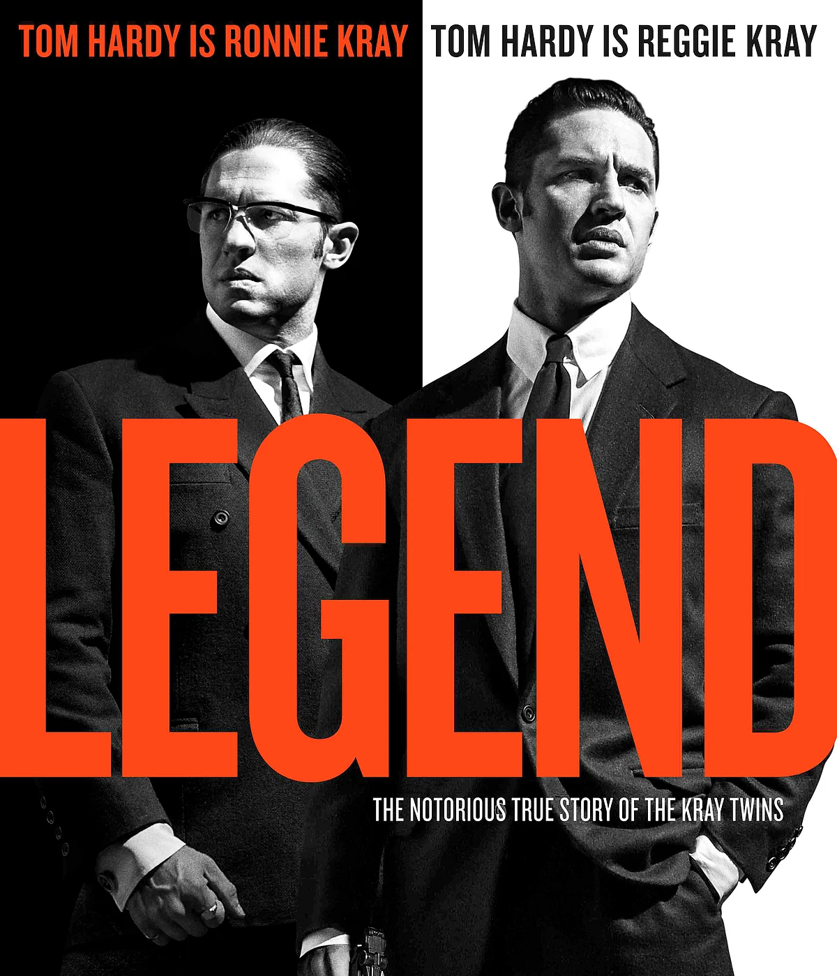 Tom Hardy as Ronnie and Reggie Kray in <i>Legend</i>