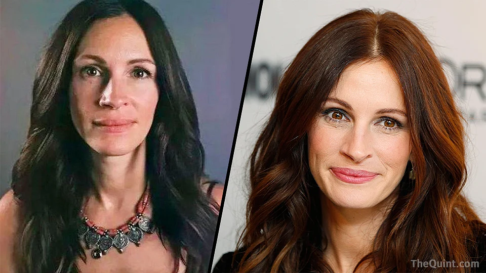 Julia Roberts without and with make-up. (Photo: Altered by The Quint)