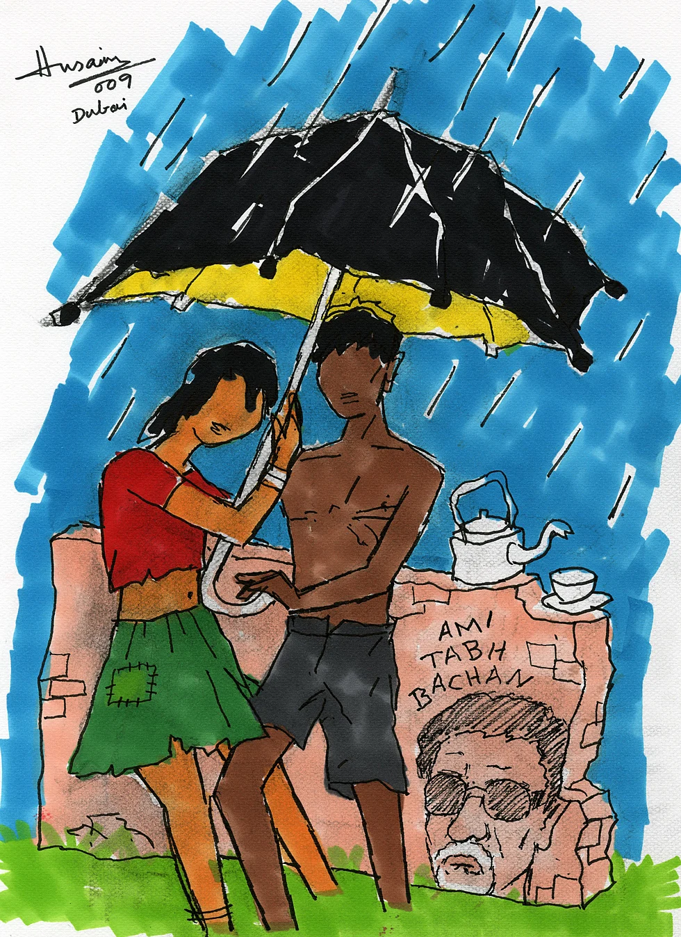 Artwork of <i>Slumdog Millionaire</i> done by Husain.