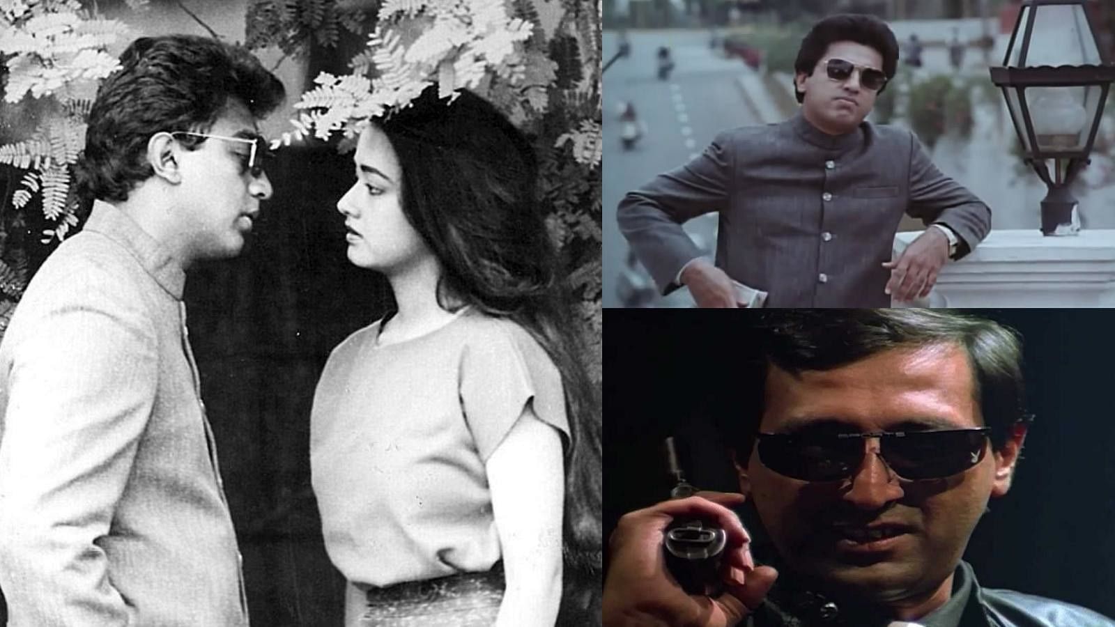Kamal Haasan, Amala and Tinnu Anand in stills from <i>Pushpak</i>