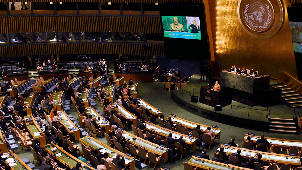 Prime Minister Narendra Modi addresses the 70th session of the United Nations General Assembly at UN headquarters in New York, September 25, 2015.&nbsp;(Photo: PTI)