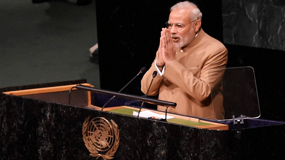 <div class="paragraphs"><p>Prime Minister Narendra Modi addressing the 70th session of the United Nations General Assembly at UN headquarters in New York. Image used for representation.</p></div>