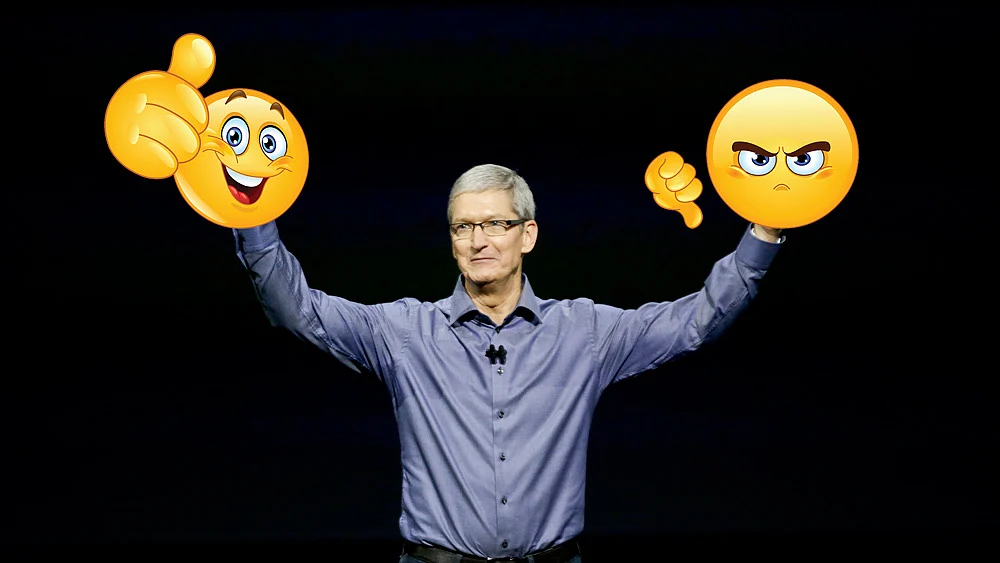 Apple Inc CEO Tim Cook at the event. (The photo has been altered by The Quint)