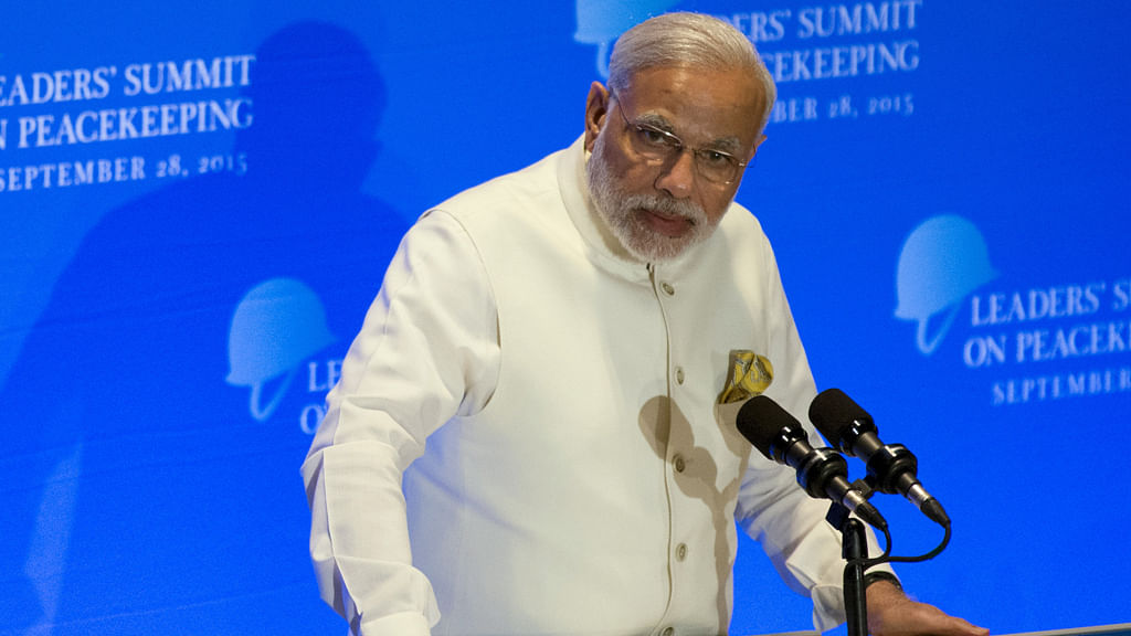 Prime Minister Narendra Modi delivers remarks during a Leaders’ Summit on Peacekeeping to coincide with the United Nations General Assembly at the United Nations in Manhattan, New York. (Photo: Reuters)