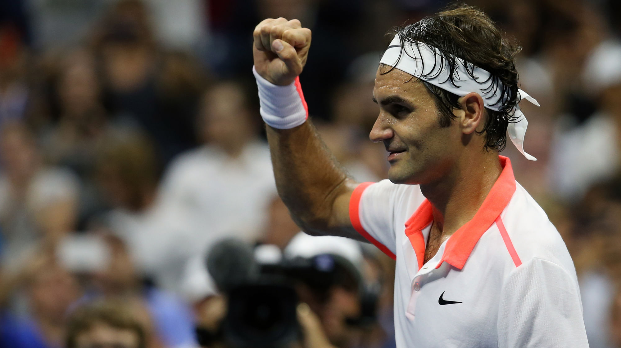 <a href="#81071706"> Roger</a> Federer rejoices after winning the quarter-final of the US Open. (Photo: AP)
