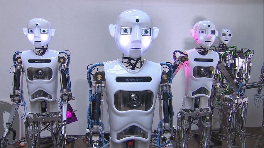 RoboThespians, the singing robots in Cornwall, UK. (Photo: AP)