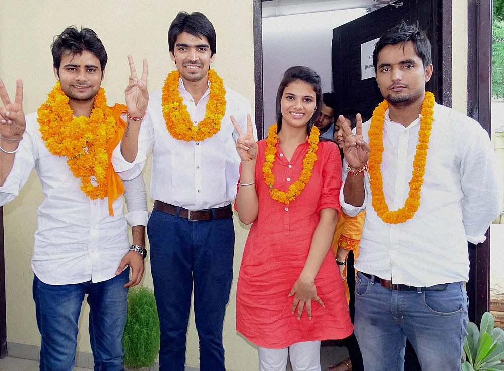 File photo of ABVP candidates for DUSU elections. (Photo: PTI)