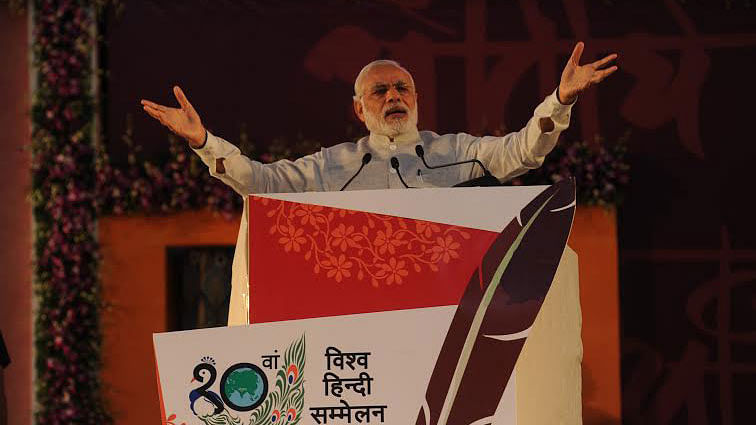  PM addressing the 10th World Hindi Conference in Bhopal. (Photo: twitter/<a href="https://twitter.com/PIB_India">@PIB_India</a>)