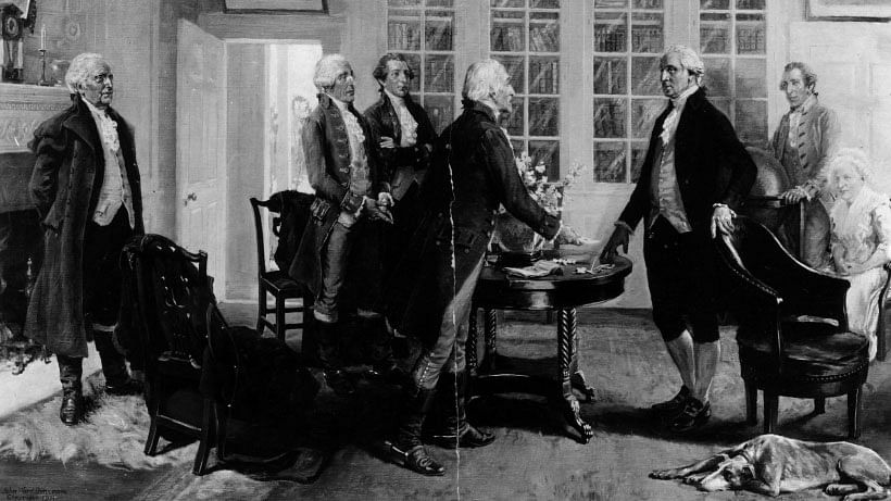 Illustration: Founding fathers of the US Constitution sign the Declaration of Independence. (Photo: iStock)