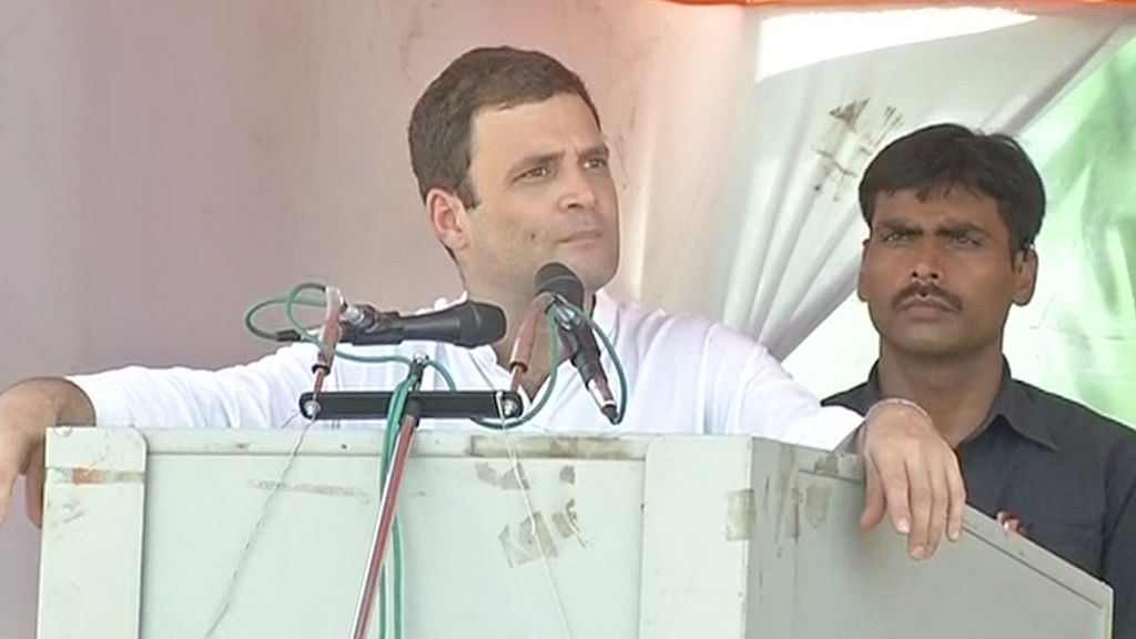 Congress Vice President Rahul Gandhi repeated the ‘Suit-Boot Sarkar’ jibe at PM Modi during his Champaran rally on Saturday. (Photo: ANI screengrab)