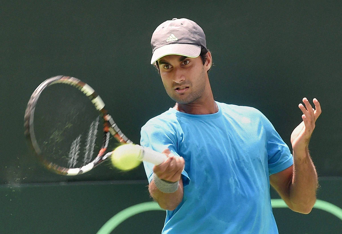 Yuki Bhambri during a practice session at the Delhi Lawn Tennis Association Courts in New Delhi. (Photo: PTI)