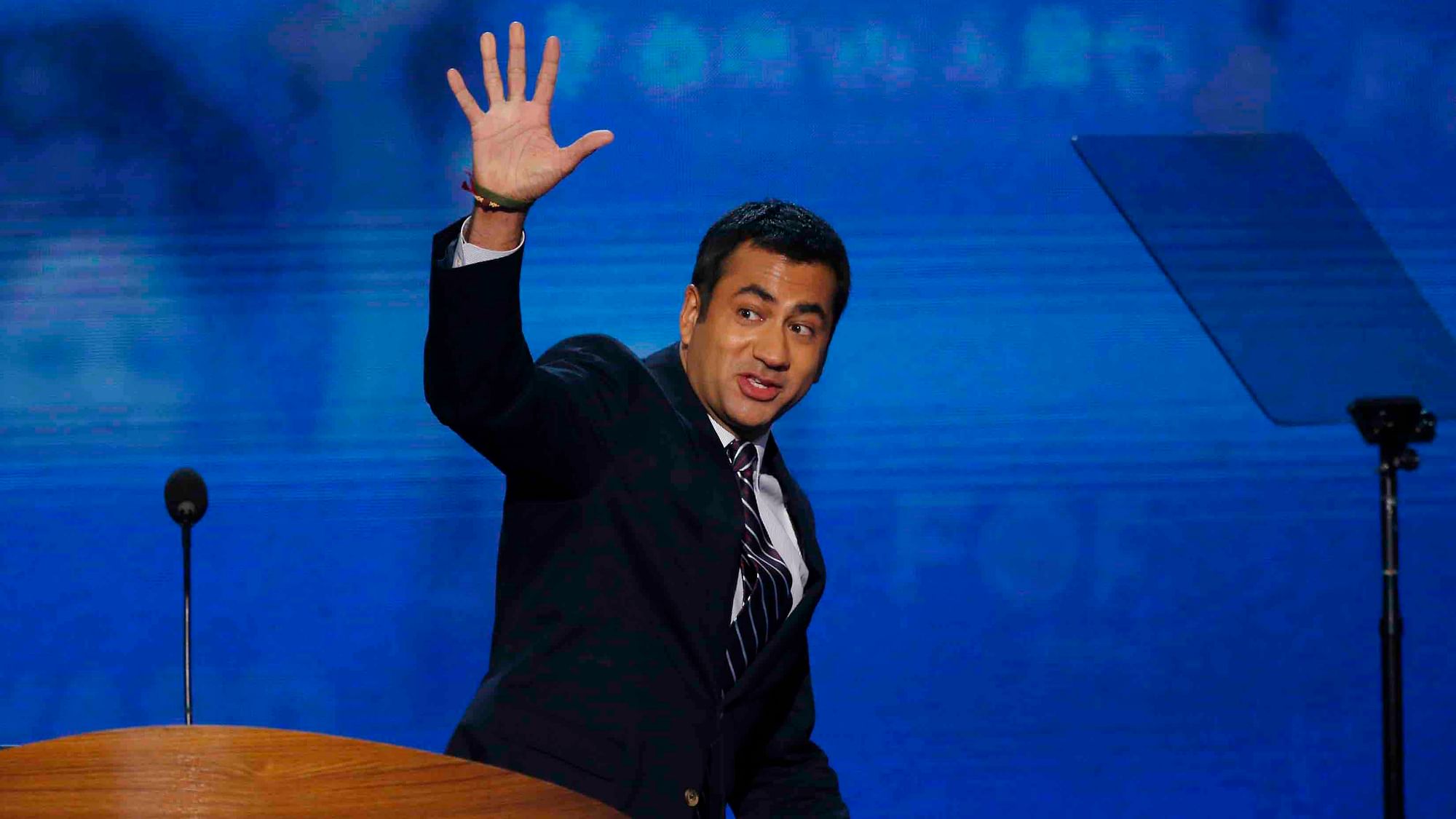 Actor Kal Penn waves after addressing delegates during the first day of the Democratic National Convention in Charlotte, North Carolina. (Photo: Reuters) 