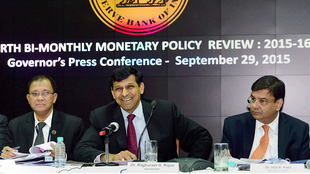  RBI Governor Raghuram Rajan with Deputy Governors HR Khan and Urjit Patel during a press conference announcing the RBI monetary policy at RBI Headquarters in Mumbai. (Photo: PTI) 