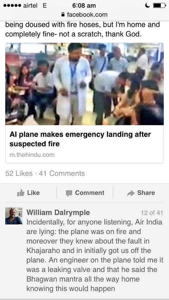 British author & historian, William Dalrymple, on the Air India flight which caught fire; accuses airline of lying
