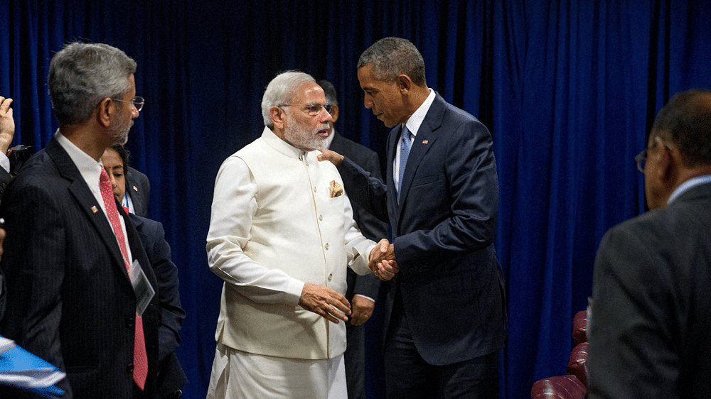 President Barack Obama and Prime Minister Narendra Modi shake hands following a bilateral meeting at the UN headquarters on&nbsp;September 28, 2015. (Photo: PTI)