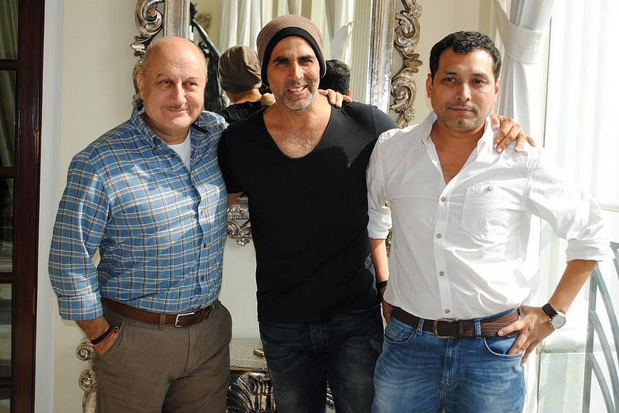 The special trio of <i>Special 26: </i>Anupam Kher, Akshay Kumar and Neeraj Pandey (Photo: Twitter/<a href="https://twitter.com/JustShowbiz/status/557181731531276288">@JustShowbiz</a>)